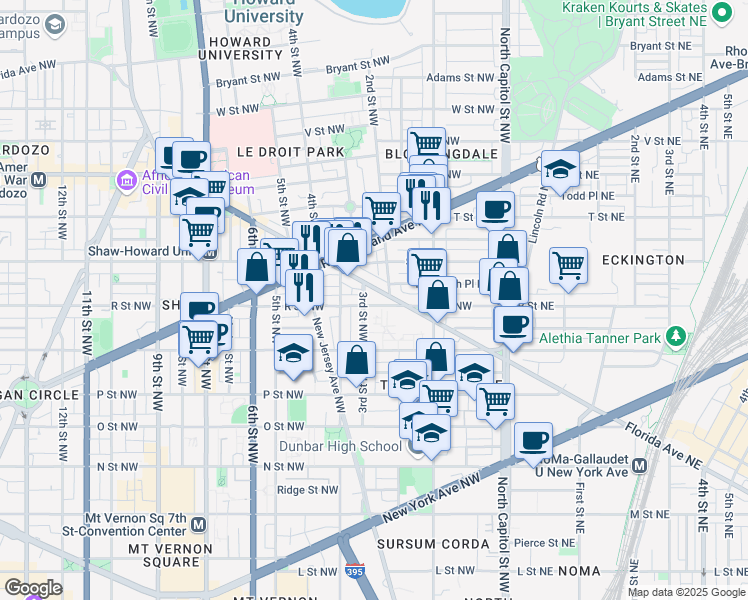 map of restaurants, bars, coffee shops, grocery stores, and more near 101 Independence Avenue Southeast in Washington