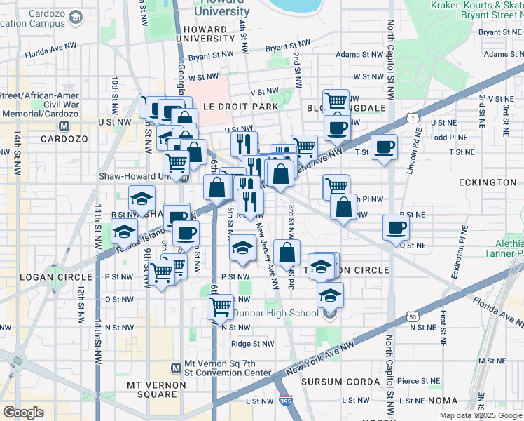 map of restaurants, bars, coffee shops, grocery stores, and more near 101 Independence Avenue Southeast in Washington