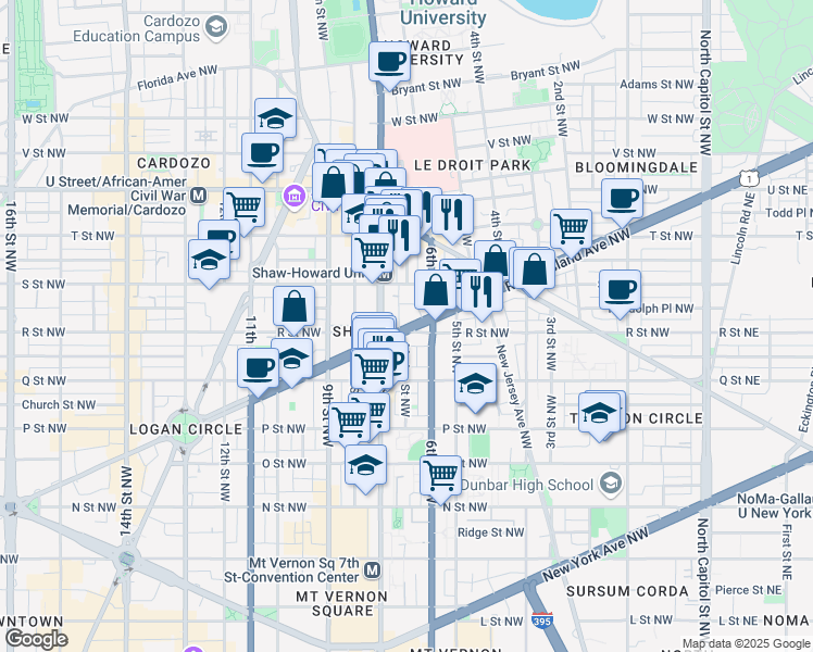 map of restaurants, bars, coffee shops, grocery stores, and more near 101 Independence Avenue Southeast in Washington