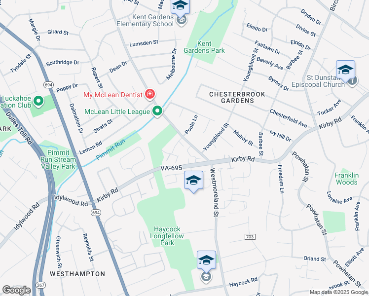 map of restaurants, bars, coffee shops, grocery stores, and more near 1925 Poole Lane in McLean