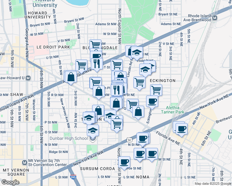 map of restaurants, bars, coffee shops, grocery stores, and more near 101 Independence Avenue Southeast in Washington