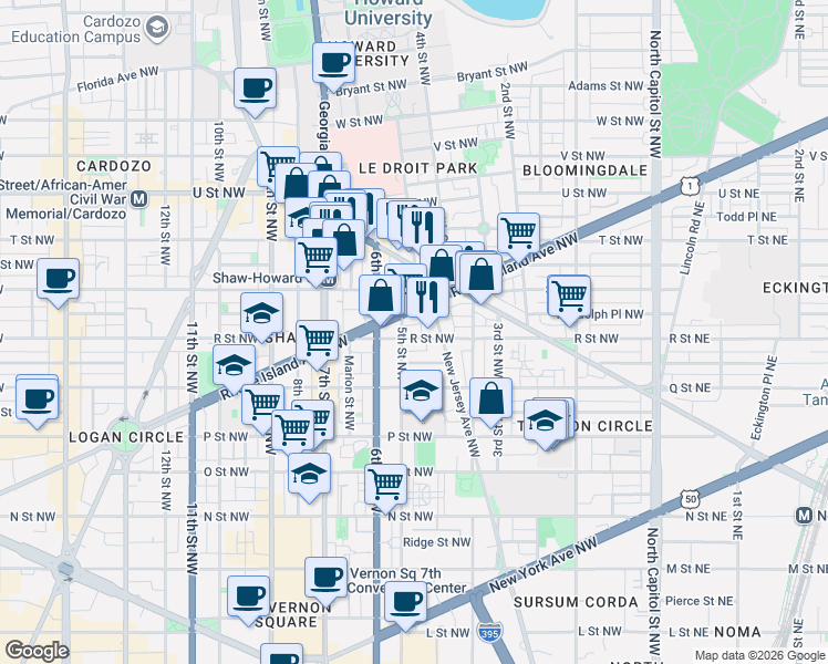 map of restaurants, bars, coffee shops, grocery stores, and more near 101 Independence Avenue Southeast in Washington