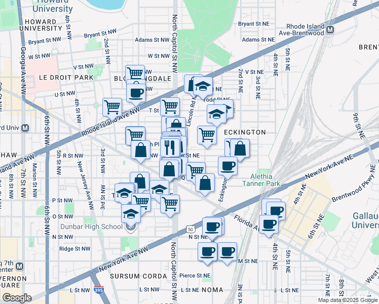 map of restaurants, bars, coffee shops, grocery stores, and more near 24 R Street Northeast in Washington