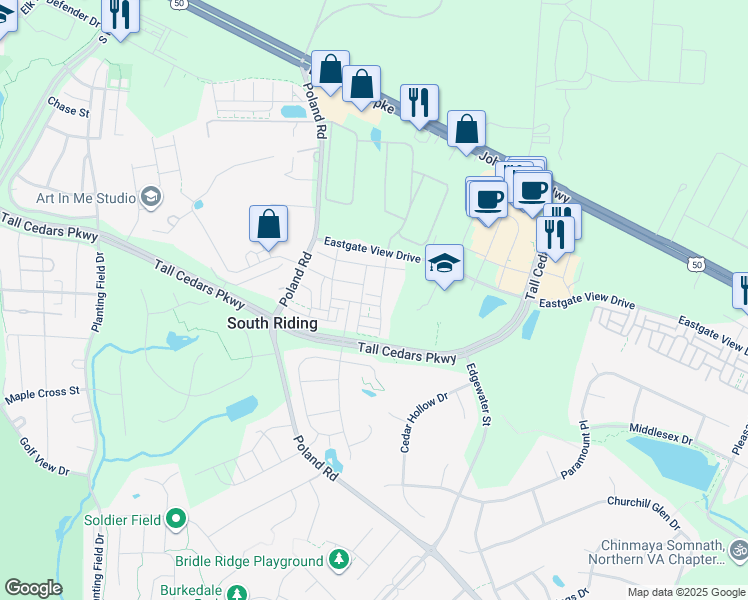 map of restaurants, bars, coffee shops, grocery stores, and more near 43610 McKay Terrace in Chantilly