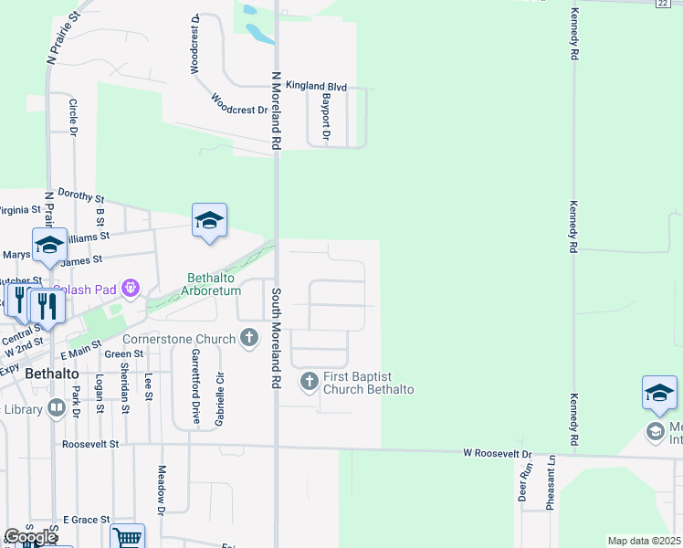 map of restaurants, bars, coffee shops, grocery stores, and more near 233 Eisenhower Drive in Bethalto
