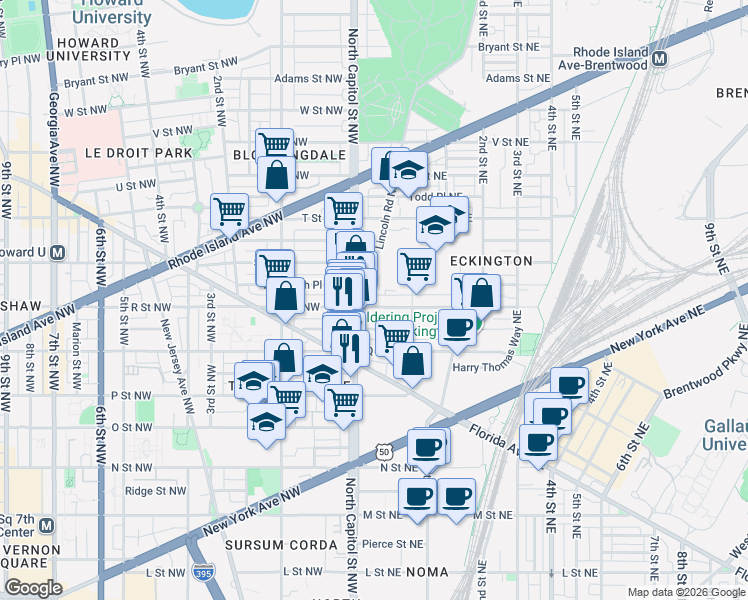 map of restaurants, bars, coffee shops, grocery stores, and more near 101 Independence Avenue Southeast in Washington