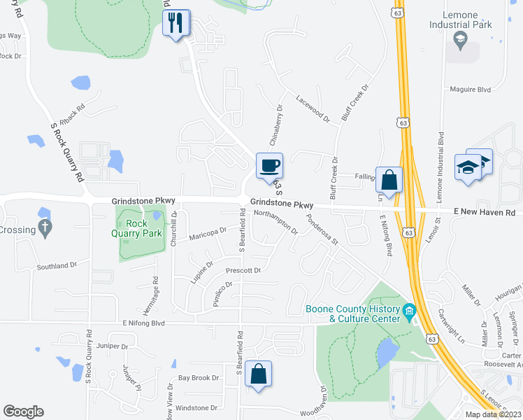 map of restaurants, bars, coffee shops, grocery stores, and more near 2415 Northampton Drive in Columbia