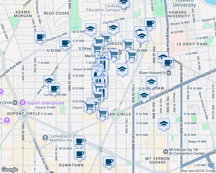 map of restaurants, bars, coffee shops, grocery stores, and more near 101 Independence Avenue Southeast in Washington
