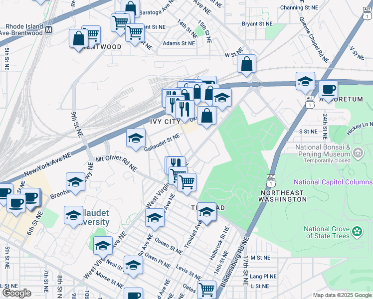 map of restaurants, bars, coffee shops, grocery stores, and more near 101 Independence Avenue Southeast in Washington