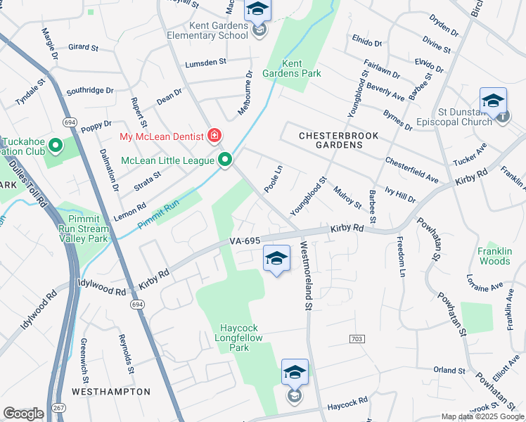 map of restaurants, bars, coffee shops, grocery stores, and more near 1925 Poole Lane in McLean