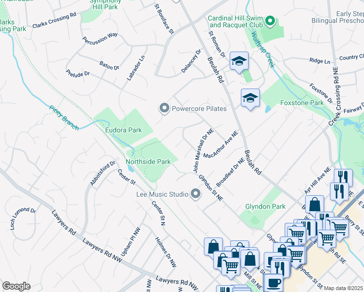 map of restaurants, bars, coffee shops, grocery stores, and more near 9517 Narragansett Place in Vienna