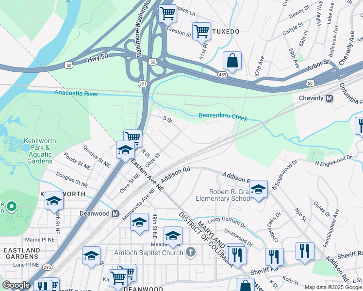 map of restaurants, bars, coffee shops, grocery stores, and more near 101 Independence Avenue Southeast in Washington