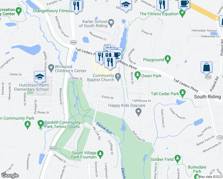 map of restaurants, bars, coffee shops, grocery stores, and more near 43100 Demerrit Street in Chantilly
