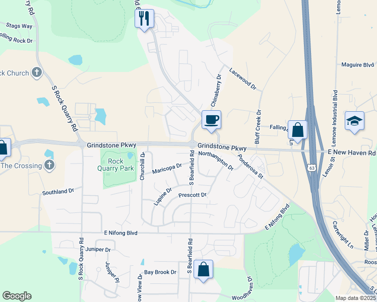 map of restaurants, bars, coffee shops, grocery stores, and more near 2321 Tempe Court in Columbia