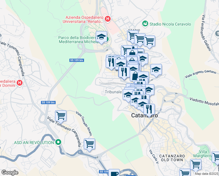 map of restaurants, bars, coffee shops, grocery stores, and more near 138 Via Francesco Crispi in Catanzaro
