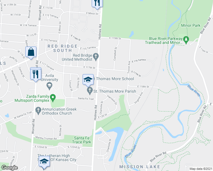 map of restaurants, bars, coffee shops, grocery stores, and more near 808 East 118 Terrace in Kansas City