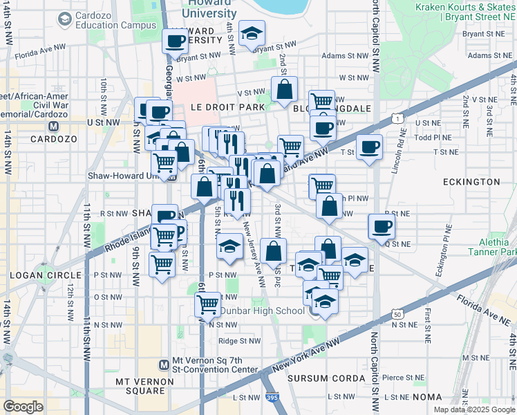 map of restaurants, bars, coffee shops, grocery stores, and more near 101 Independence Avenue Southeast in Washington