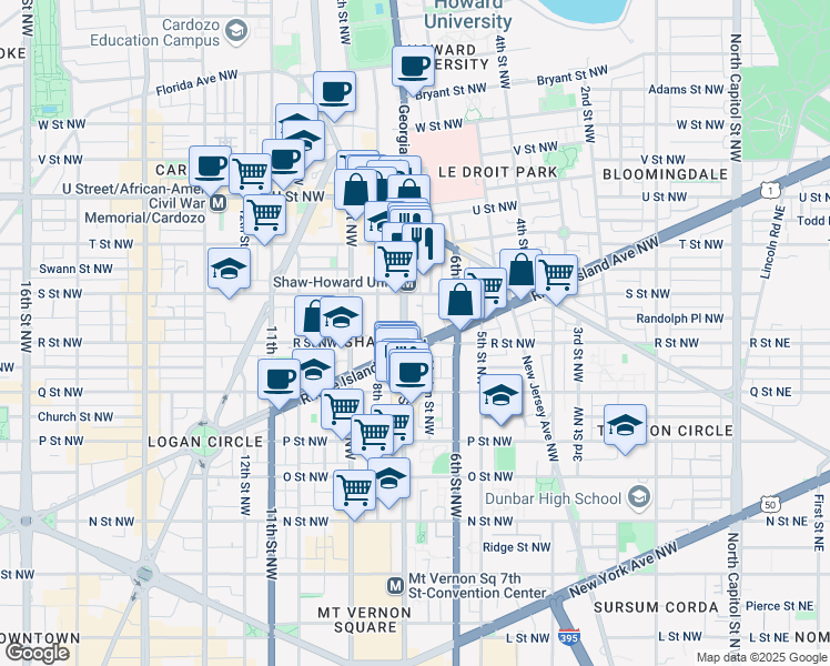 map of restaurants, bars, coffee shops, grocery stores, and more near 101 Independence Avenue Southeast in Washington
