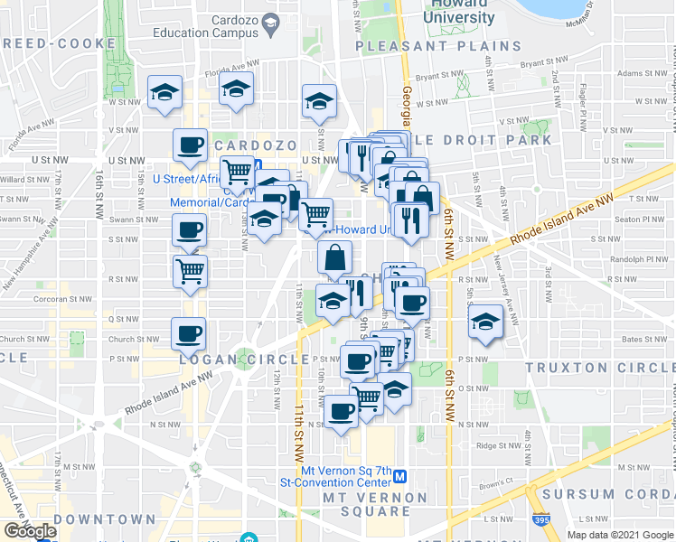 map of restaurants, bars, coffee shops, grocery stores, and more near 101 Independence Avenue Southeast in Washington