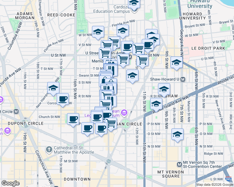 map of restaurants, bars, coffee shops, grocery stores, and more near 101 Independence Avenue Southeast in Washington
