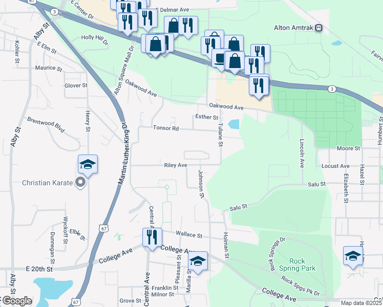 map of restaurants, bars, coffee shops, grocery stores, and more near 1024A Alton Pointe Circle Drive in Alton