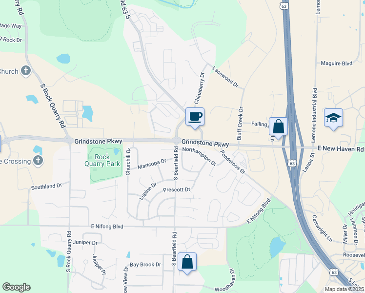 map of restaurants, bars, coffee shops, grocery stores, and more near 2321 Tempe Court in Columbia