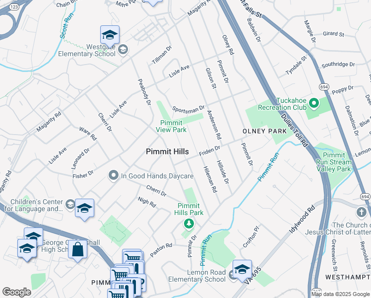 map of restaurants, bars, coffee shops, grocery stores, and more near 1927 Storm Drive in Falls Church