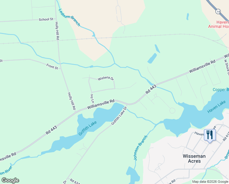 map of restaurants, bars, coffee shops, grocery stores, and more near 182 Grapevine Way in Milford