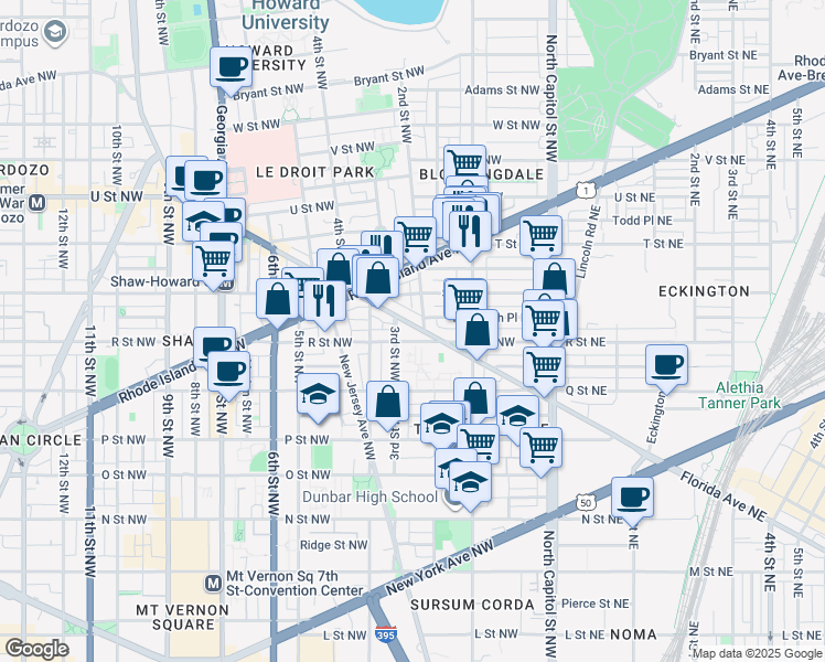 map of restaurants, bars, coffee shops, grocery stores, and more near 101 Independence Avenue Southeast in Washington