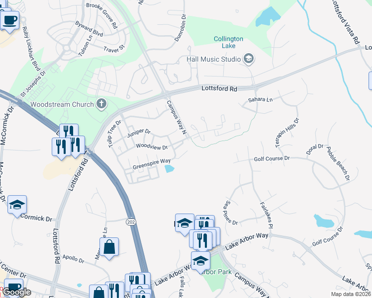 map of restaurants, bars, coffee shops, grocery stores, and more near 10212 Balsam Poplar Place in Bowie