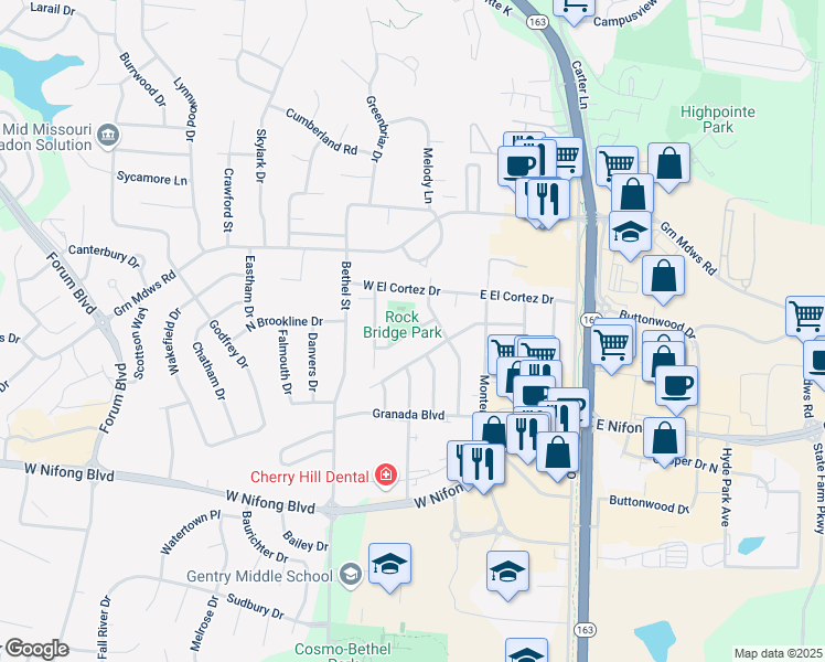 map of restaurants, bars, coffee shops, grocery stores, and more near 175 Miramar Lane in Columbia