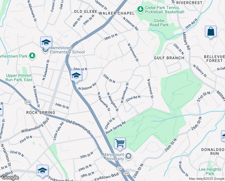 map of restaurants, bars, coffee shops, grocery stores, and more near 4669 34th Street North in Arlington