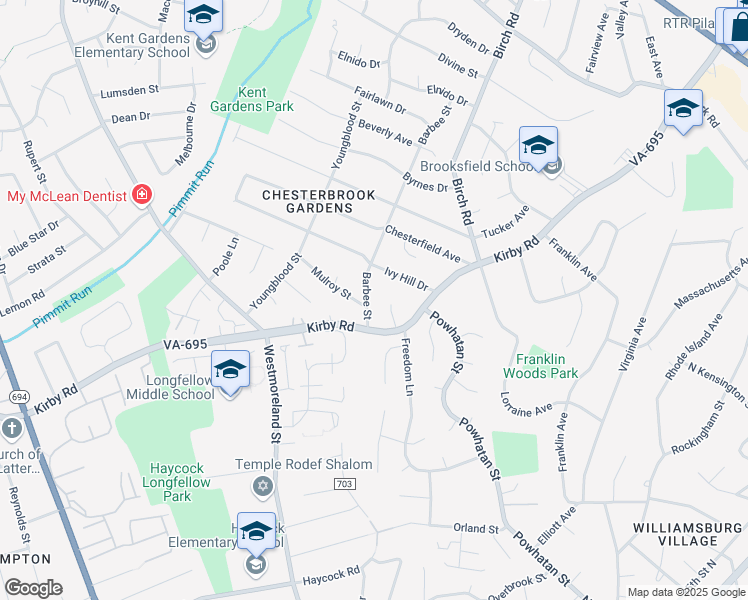 map of restaurants, bars, coffee shops, grocery stores, and more near 1911 Barbee Street in McLean