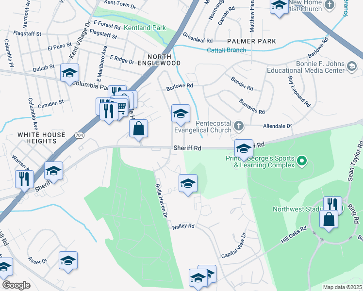 map of restaurants, bars, coffee shops, grocery stores, and more near 1700 Dutch Village Drive in Hyattsville