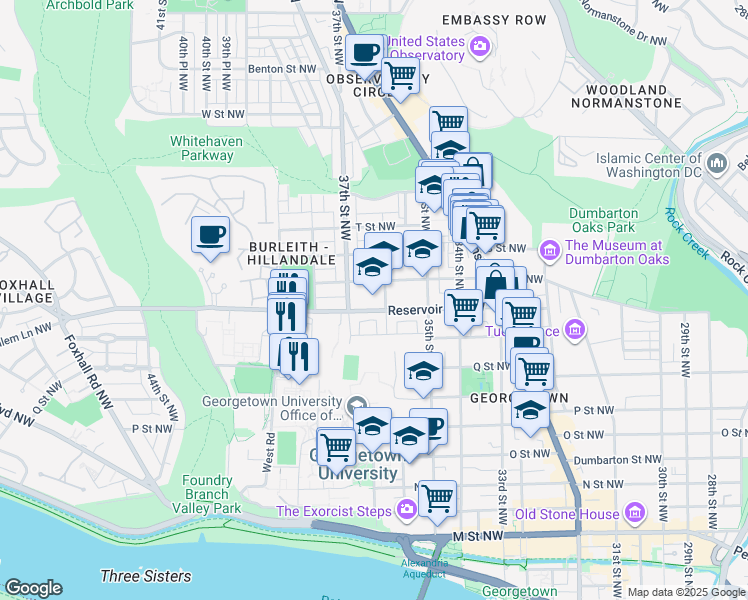 map of restaurants, bars, coffee shops, grocery stores, and more near 1690 36th Street Northwest in Washington