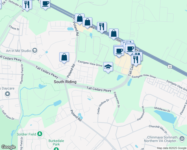 map of restaurants, bars, coffee shops, grocery stores, and more near 25456 Hopton House Terrace in Chantilly