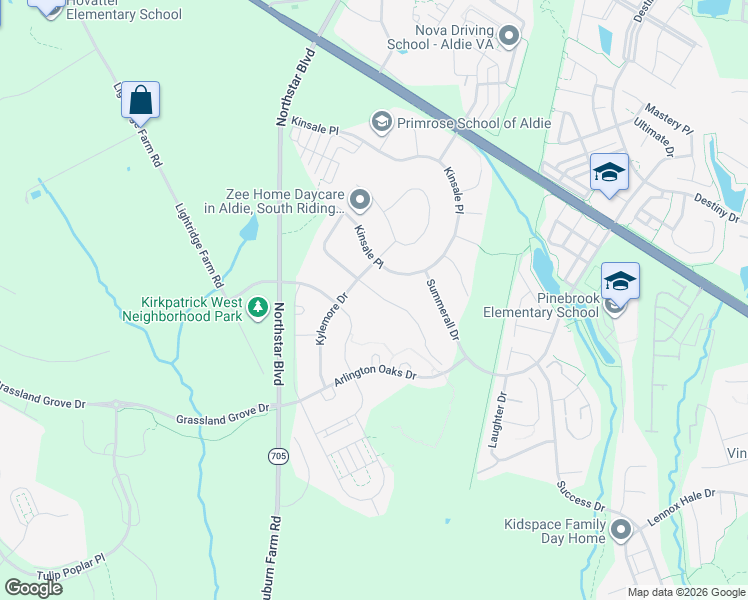 map of restaurants, bars, coffee shops, grocery stores, and more near 25473 Tomey Court in Aldie