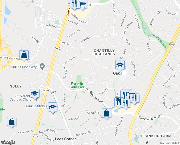 map of restaurants, bars, coffee shops, grocery stores, and more near 13512 Coates Lane in Herndon