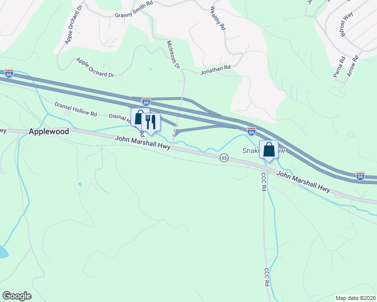 map of restaurants, bars, coffee shops, grocery stores, and more near 4836 John Marshall Highway in Linden