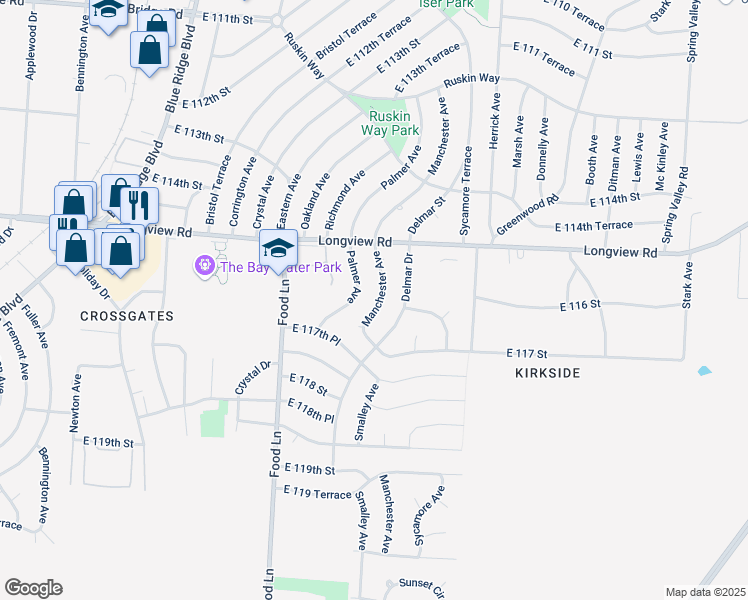 map of restaurants, bars, coffee shops, grocery stores, and more near 11604 Manchester Avenue in Kansas City