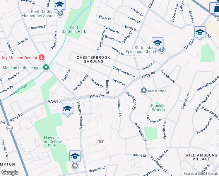 map of restaurants, bars, coffee shops, grocery stores, and more near 1911 Barbee Street in McLean