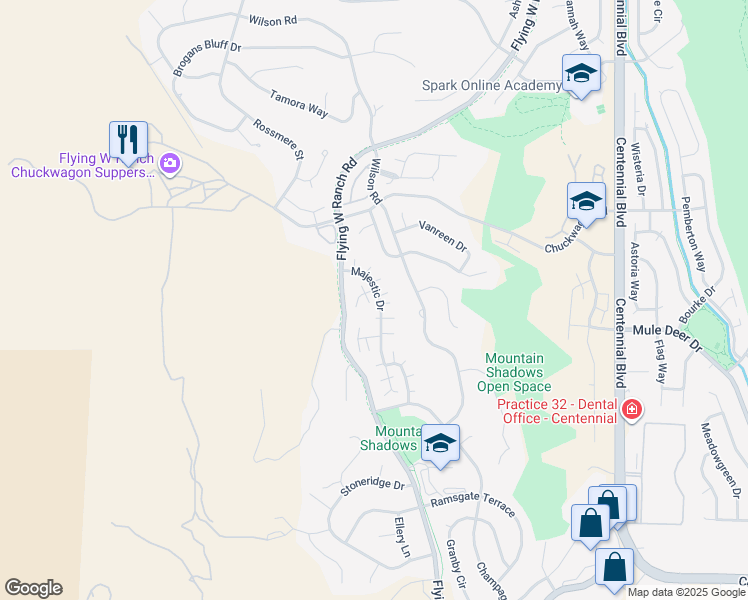 map of restaurants, bars, coffee shops, grocery stores, and more near 2513 Mirror Lake Court in Colorado Springs