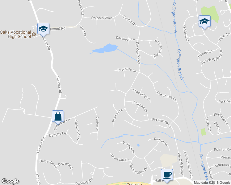 map of restaurants, bars, coffee shops, grocery stores, and more near 14817 Pepper Tree Drive in Bowie