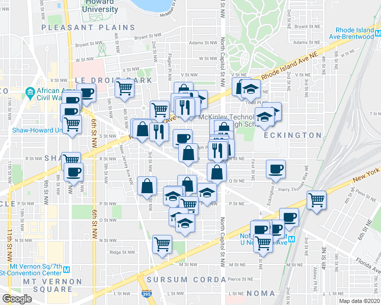 map of restaurants, bars, coffee shops, grocery stores, and more near 101 Independence Avenue Southeast in Washington