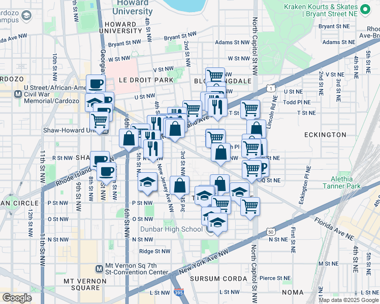 map of restaurants, bars, coffee shops, grocery stores, and more near in Washington