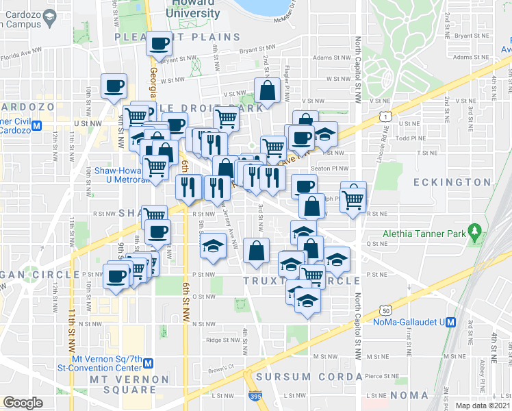 map of restaurants, bars, coffee shops, grocery stores, and more near 101 Independence Avenue Southeast in Washington