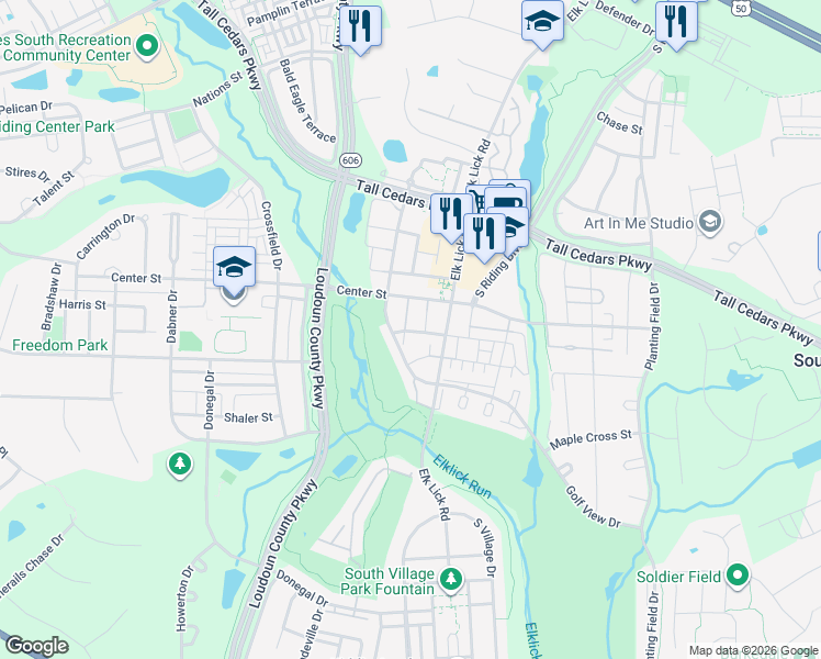 map of restaurants, bars, coffee shops, grocery stores, and more near 25478 Brickell Drive in Chantilly