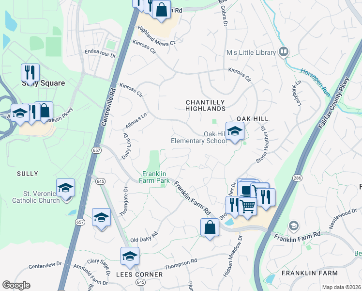 map of restaurants, bars, coffee shops, grocery stores, and more near 13508 Coates Lane in Herndon