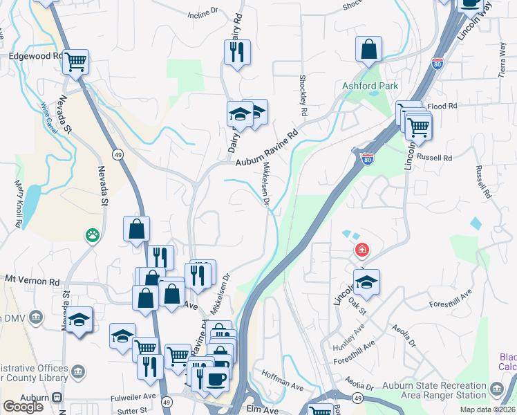 map of restaurants, bars, coffee shops, grocery stores, and more near 290 Swenson Court in Auburn