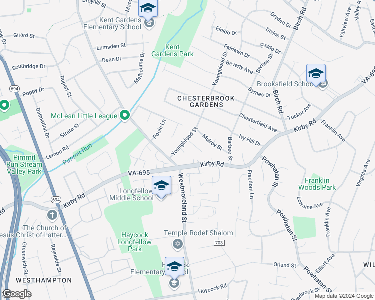 map of restaurants, bars, coffee shops, grocery stores, and more near 6614 Denny Place in McLean
